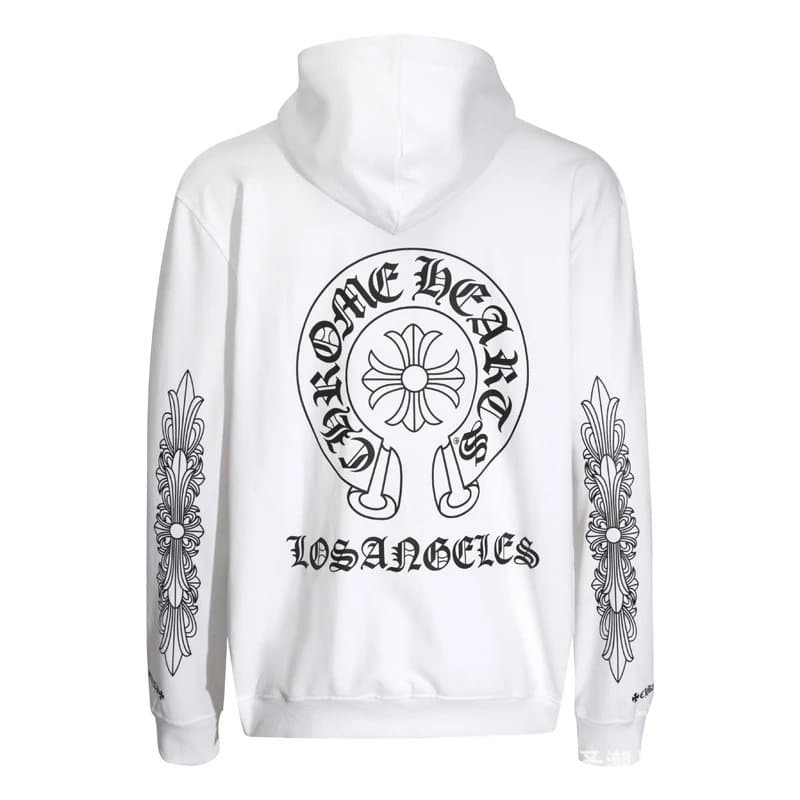 Chrome Hearts Hooded Sweatshirt Cross Logo Back — White 5009