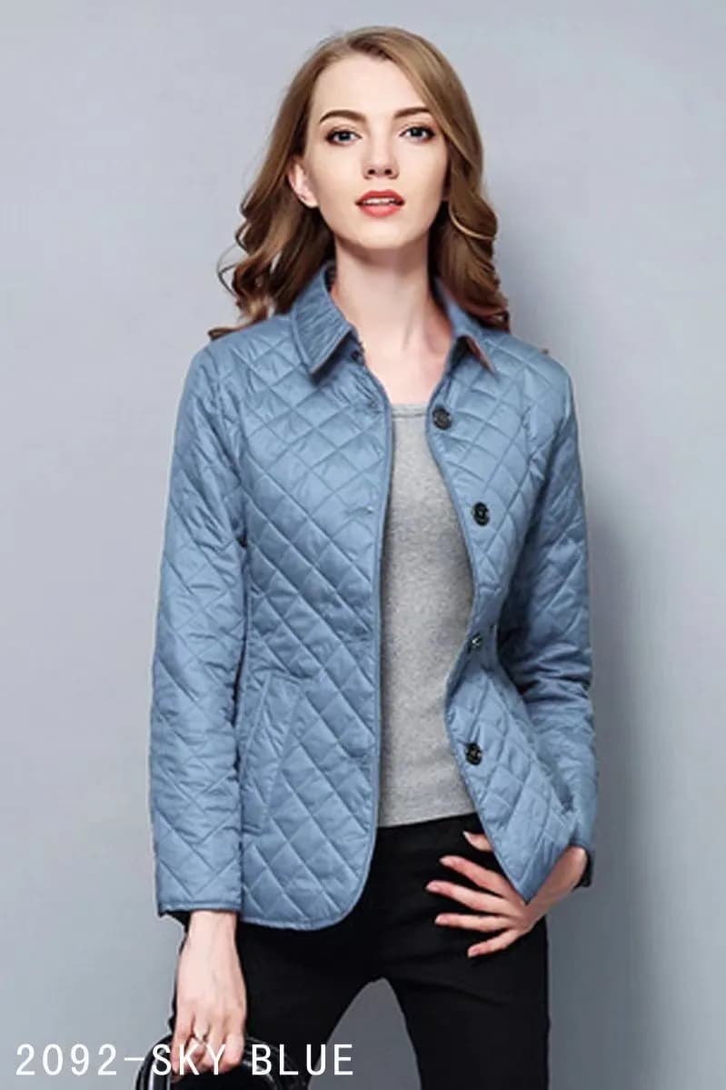 Burberry Quilted Jacket Check Cuff — Sky blue