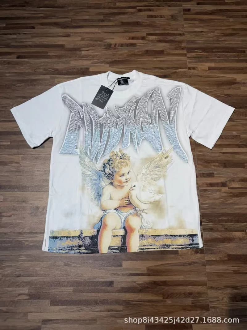 Mixed Emotion Graphic Tee Emotion Print with Rhinestones — 8103米白