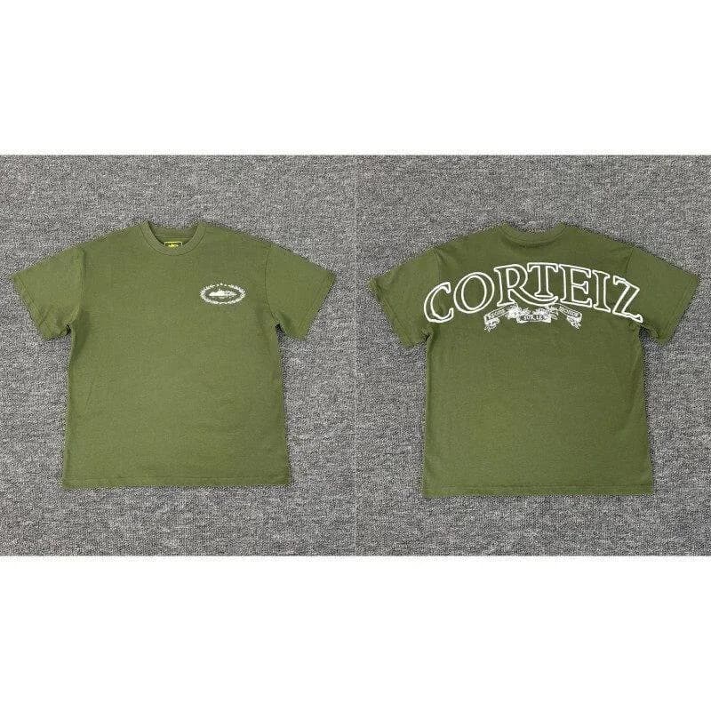 Corteiz Graphic Tee Crystal Script Logo — W765-绿色