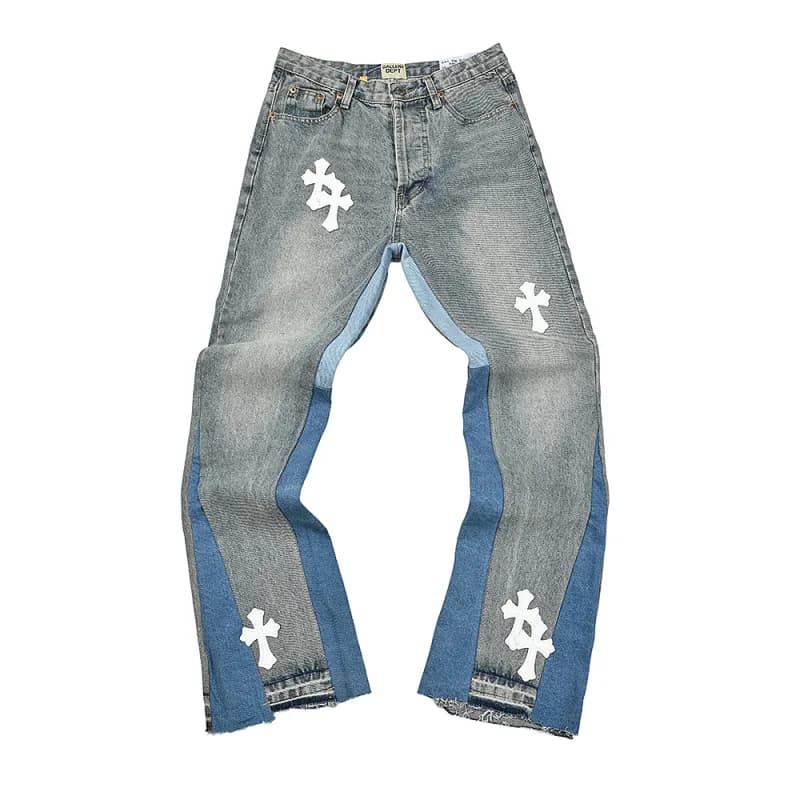 Paint-Splatter Denim Pants Artistic Hand-Painted — 4193蓝