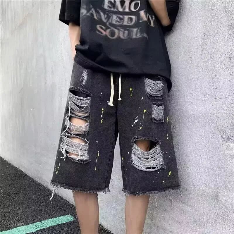 Givenchy Denim Shorts Floral-Print Acid Wash — 黑色D6661
