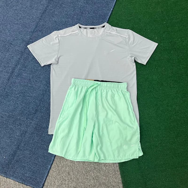 Nike Running Top & Shorts Set Light Grey and Mint Green