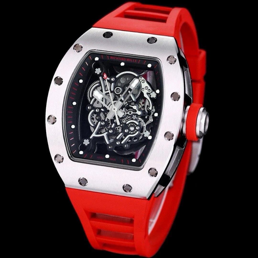 Richard Mille RM 011 Skeleton Dial — 银壳·黑盘红色胶带