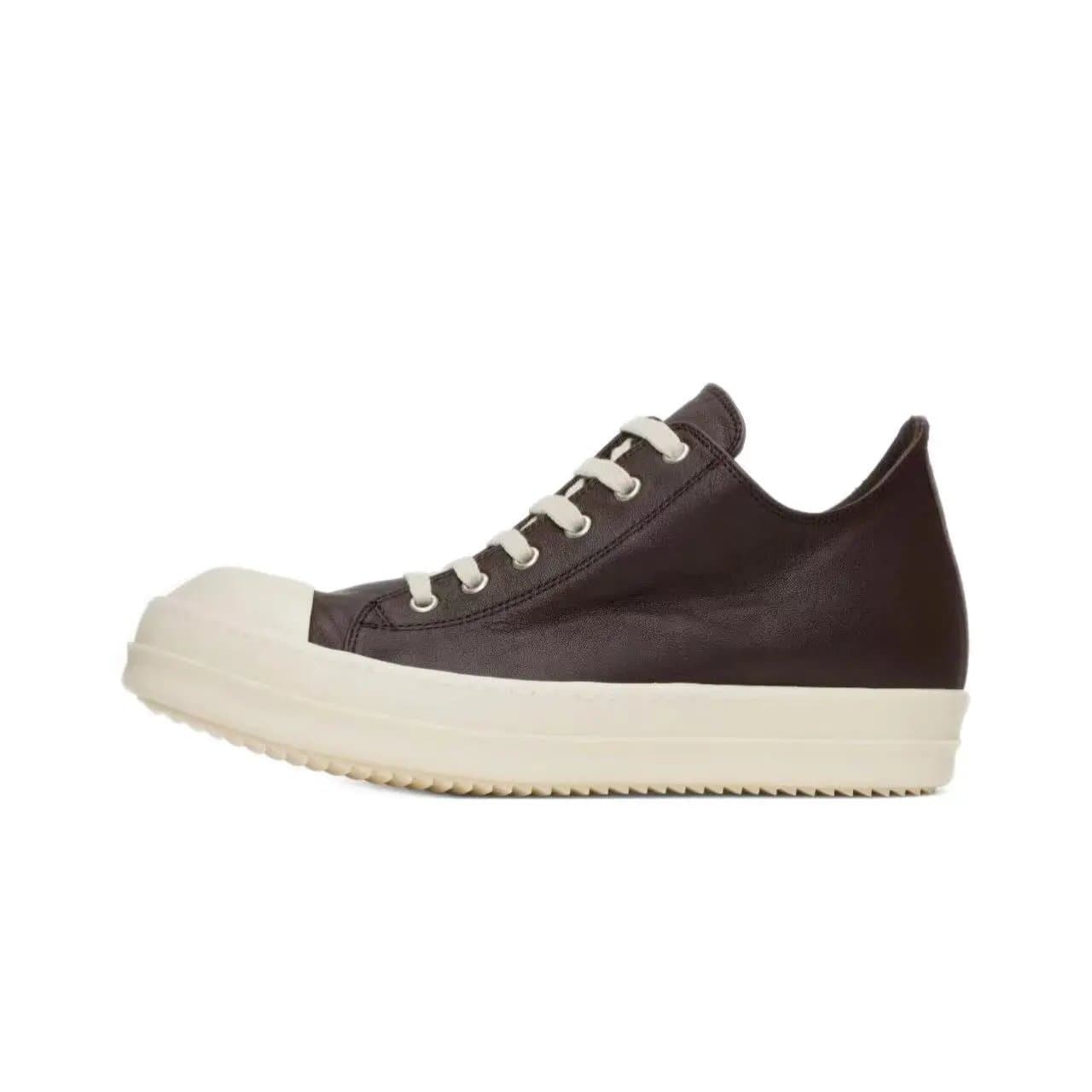 Rick Owens Geobasket Low Brown/White — 棕色皮面