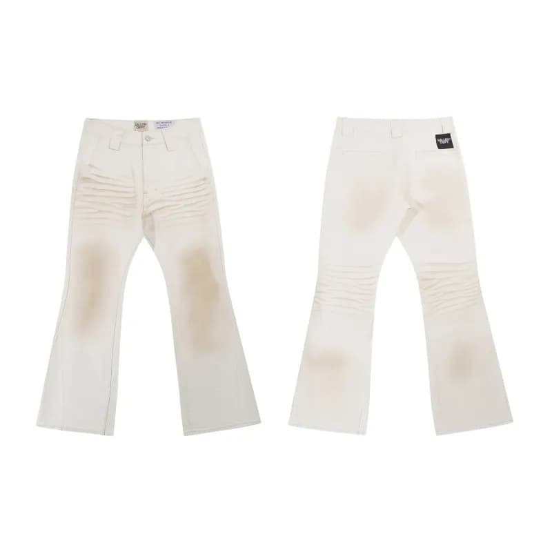 Paint-Splatter Denim Pants Artistic Hand-Painted — 659洗水米白色