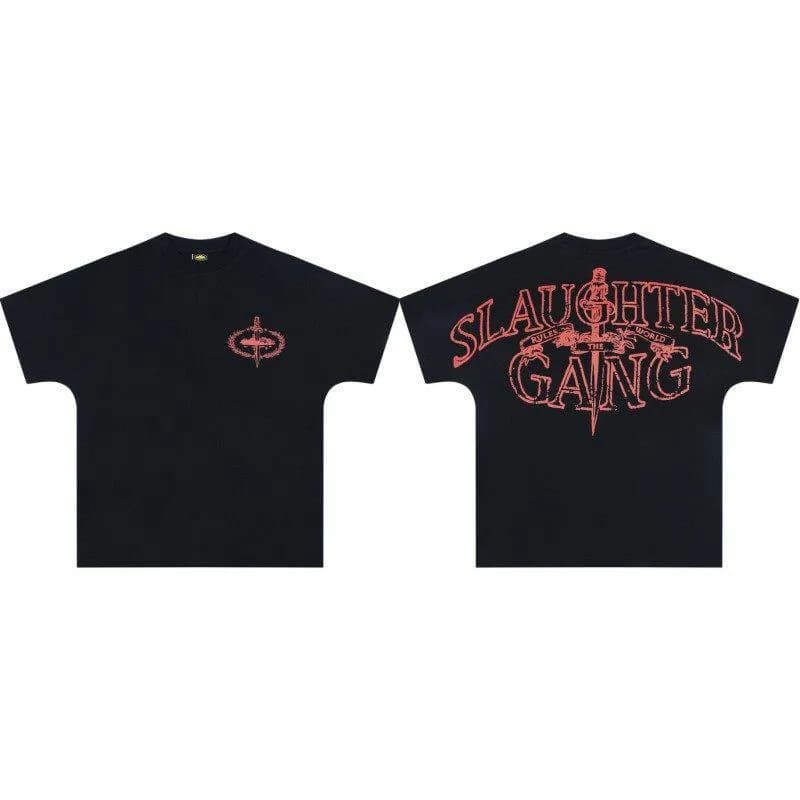 Travis Scott Slaughter Gang Tee Black with Red Graphic