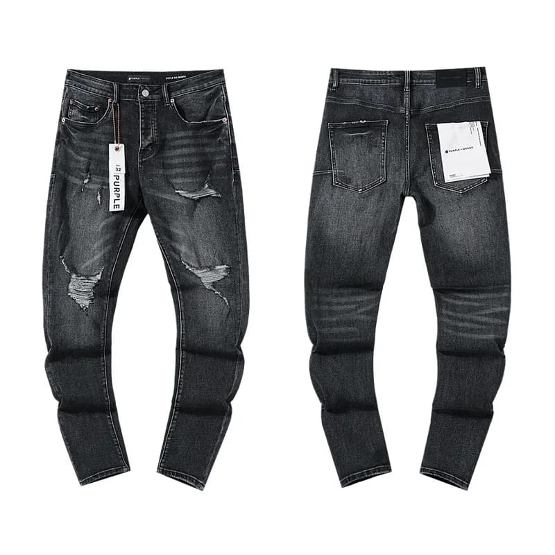 Distressed Slim Fit Jeans Black Wash with Rips