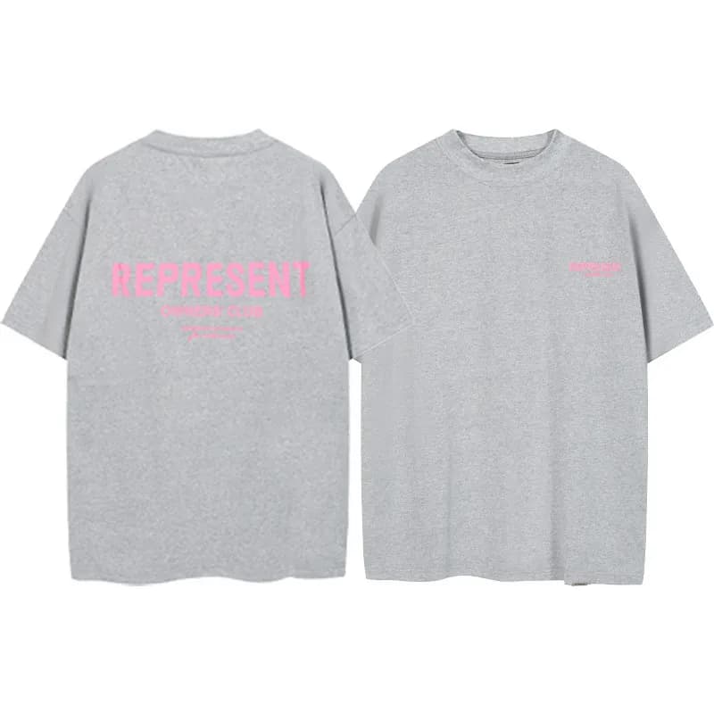 Represent Graphic Tee Heather Grey with Pink Logo