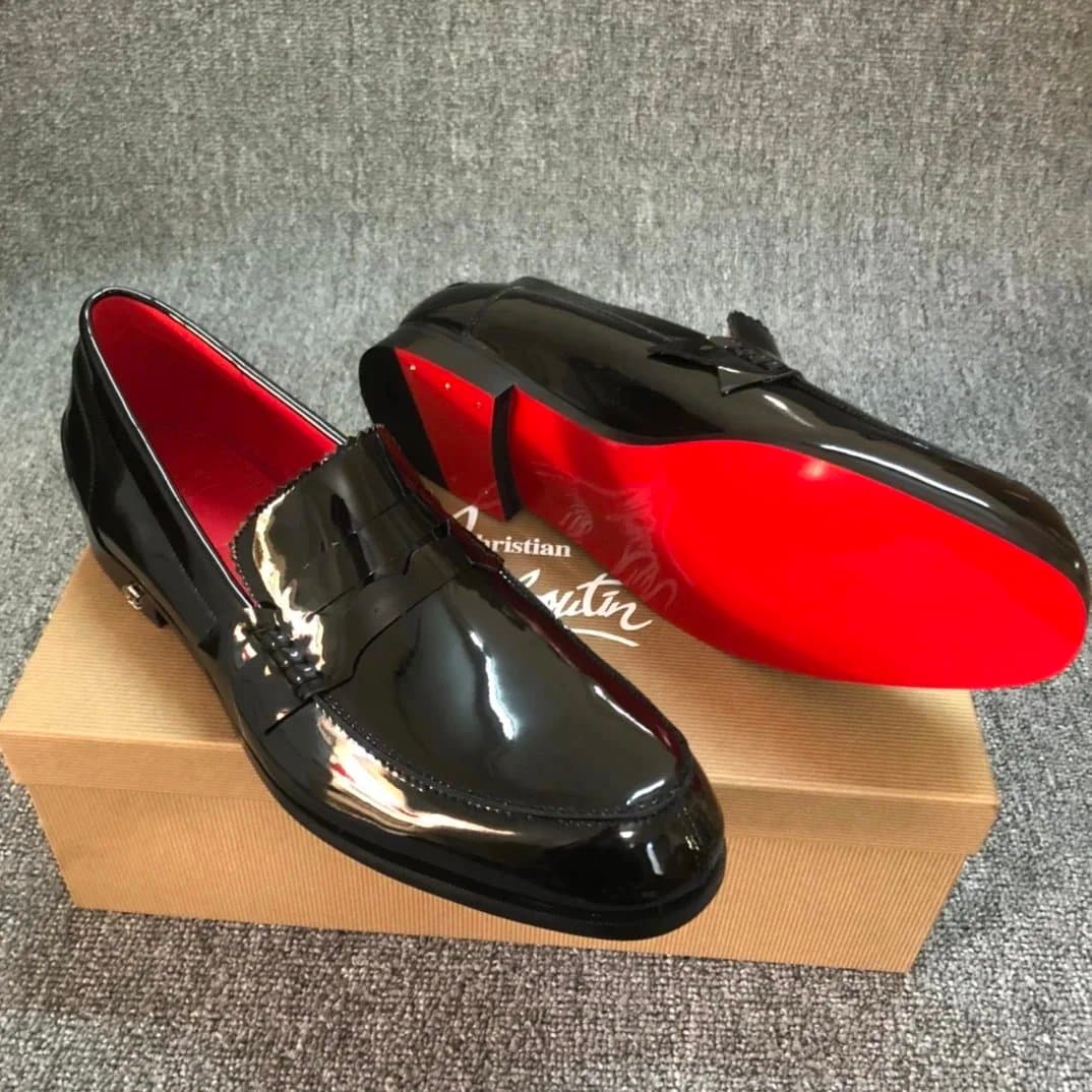 Christian Louboutin Double Strap Loafer Black Patent with CL Buckle — 16