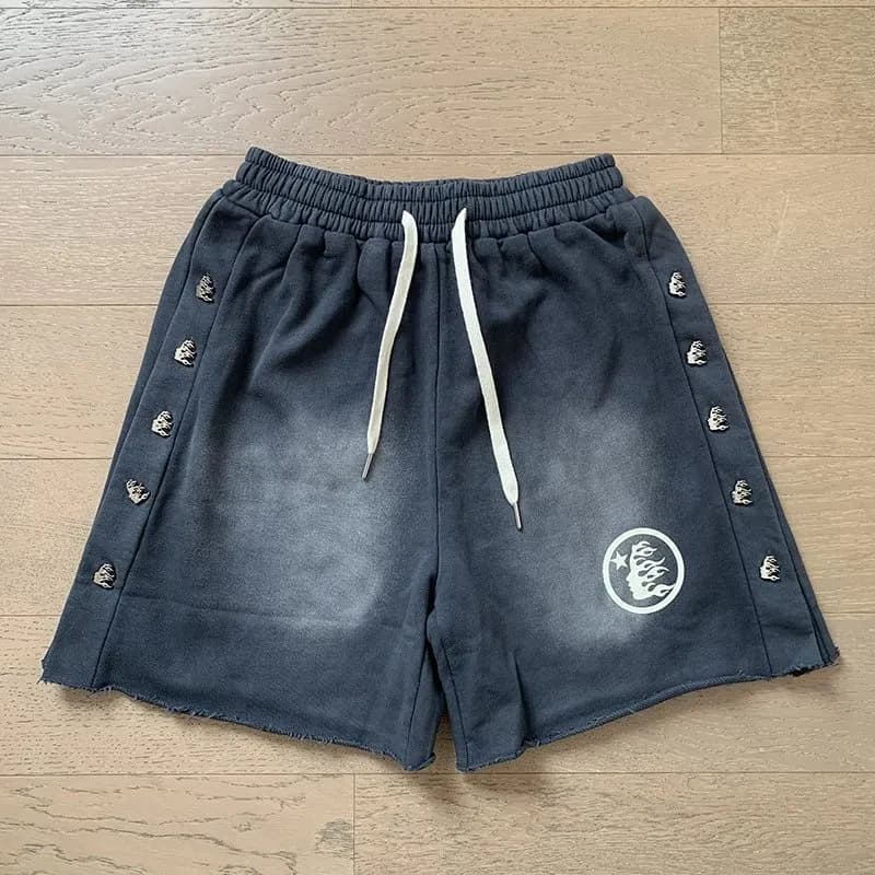 Hellstar Cotton Shorts Flame Logo — 713 洗水灰