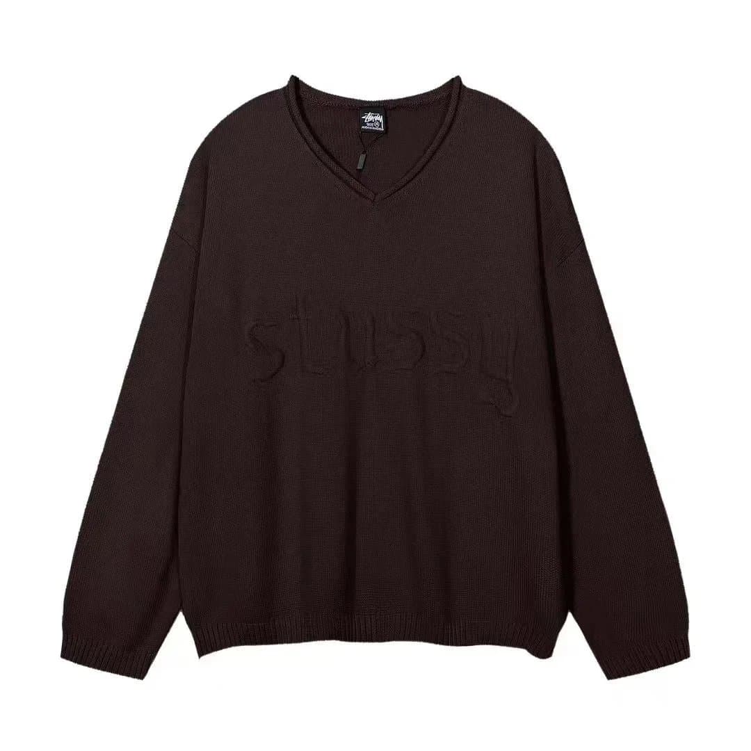 Stüssy V-Neck Sweater Embroidered Logo