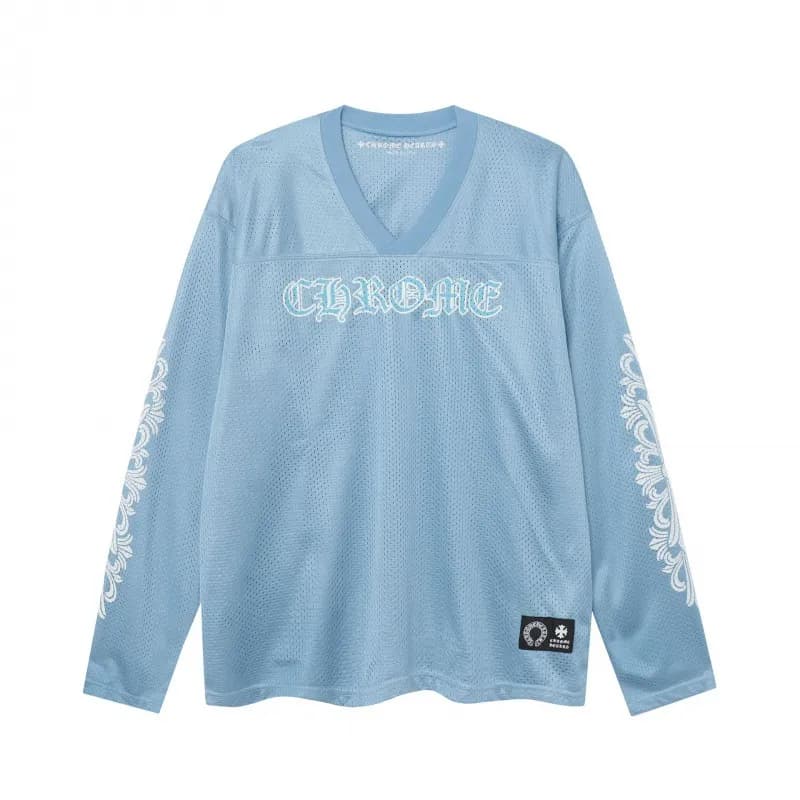 Chrome Hearts V-Neck Mesh Jersey FORM Logo — 蓝色长袖 1