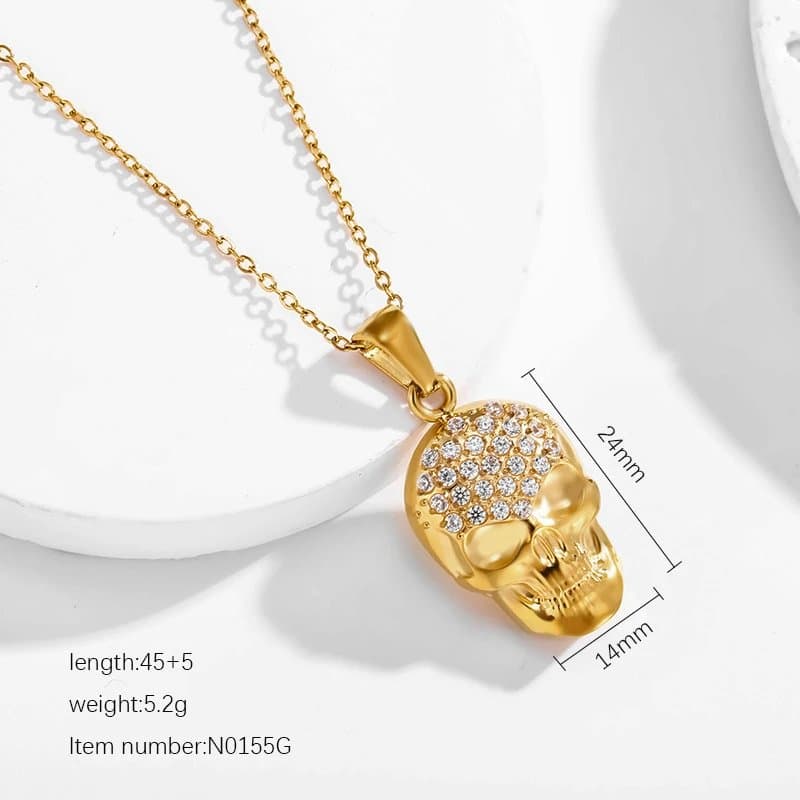 Chrome Hearts Skull Pendant Necklace Pave Crystal