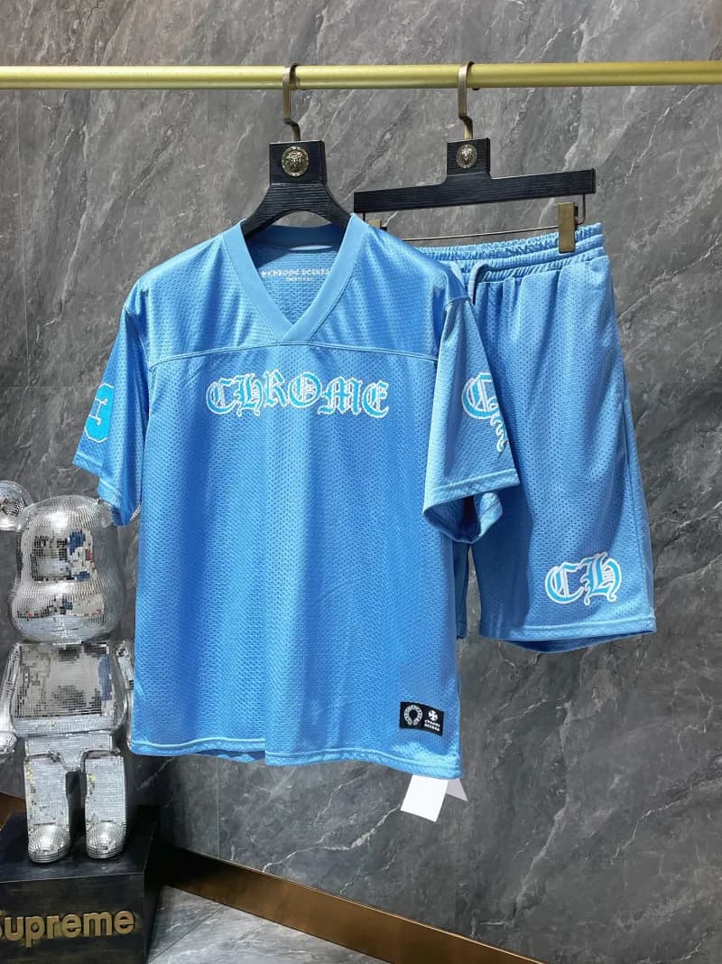 Chrome Hearts Mesh Jersey Chrome Logo — 天蓝色套装