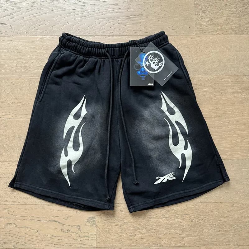 Sp5der Logo Shorts Flame Print — 716 洗水黑