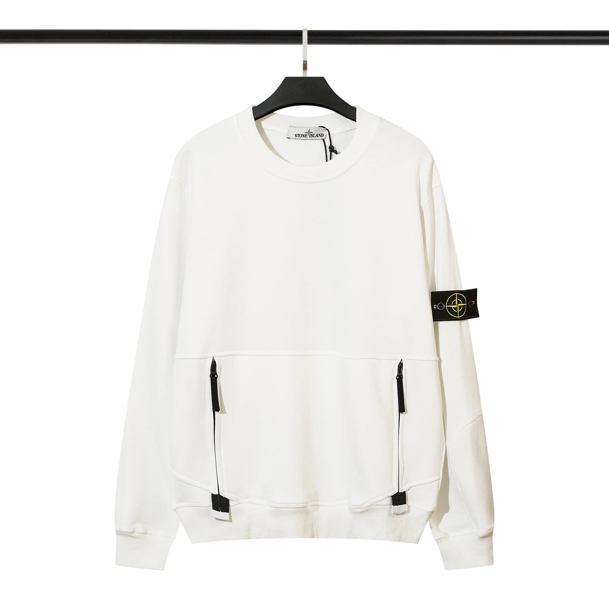 Stone Island Crewneck Sweatshirt with Zippered Pockets and Compass Patch