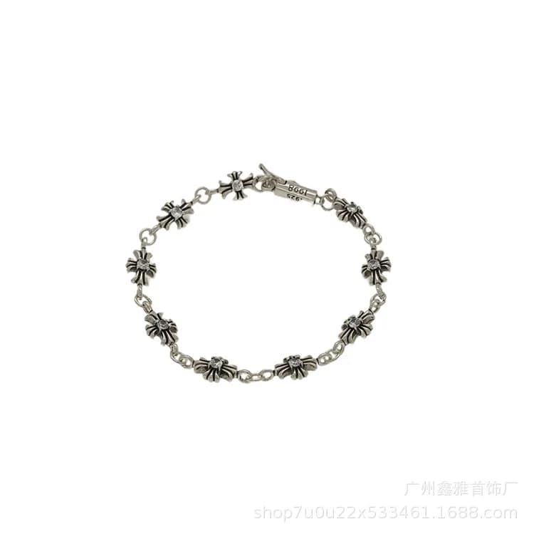 Chrome Hearts Cross Bracelet Silver with Clear Stones