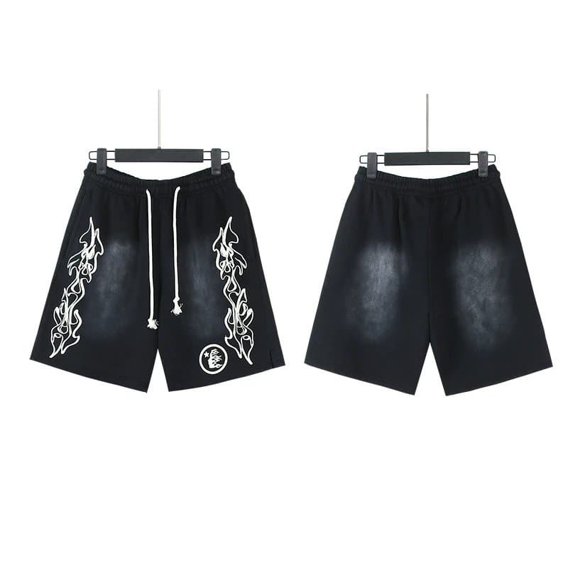 Sp5der Flame Print Shorts White Flame Graphic