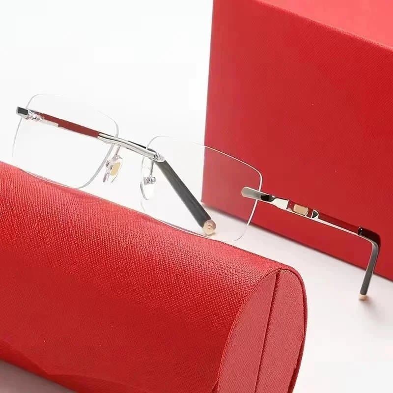 Cartier Santos Rimless Glasses Red and Silver Accents