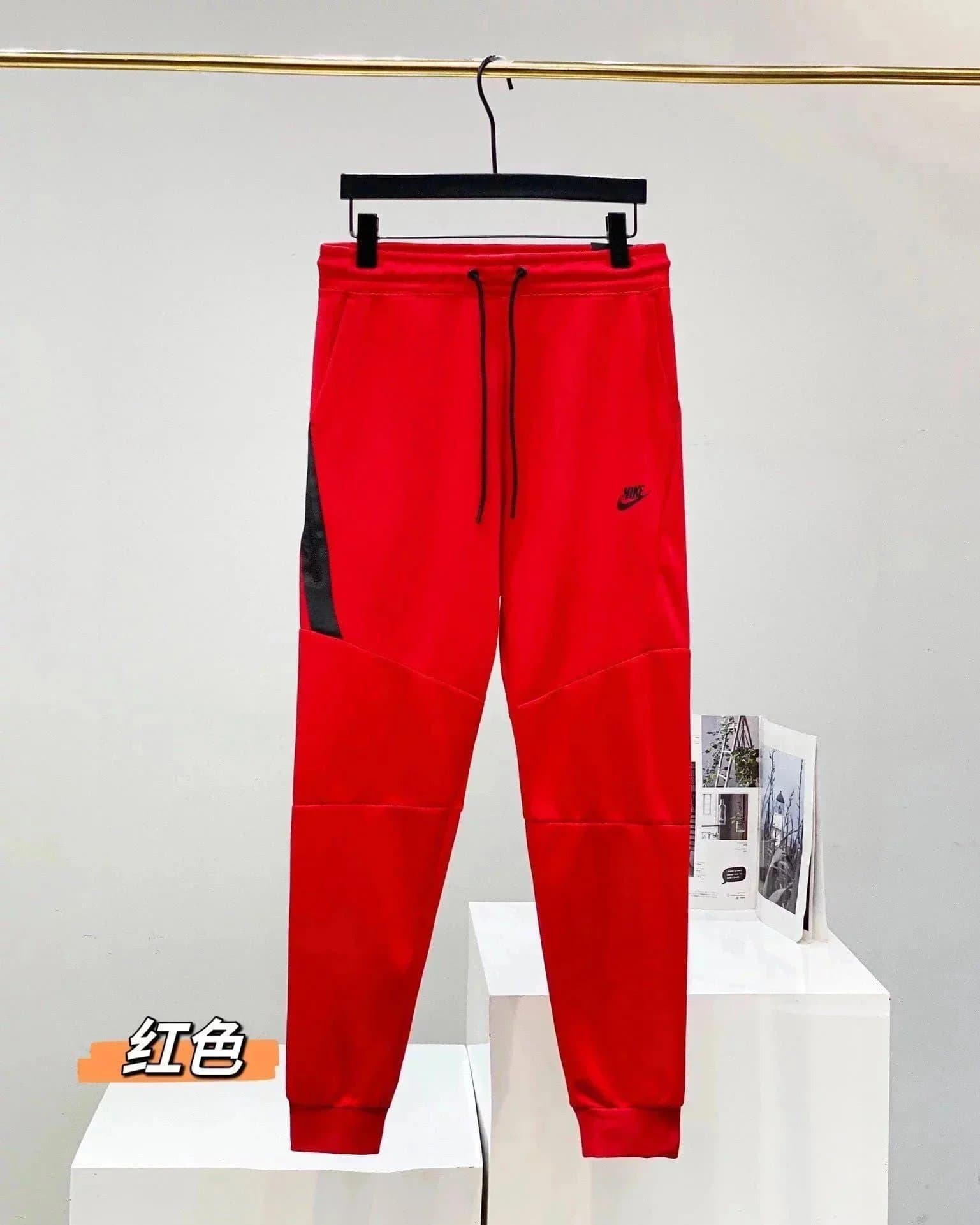 Nike Tech Fleece Joggers Red with Black Panel
