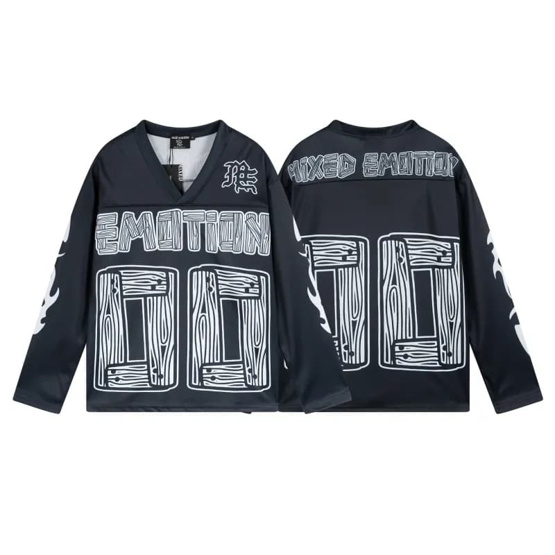 Mixed Emotion Long-Sleeve Jersey Wood Grain Print