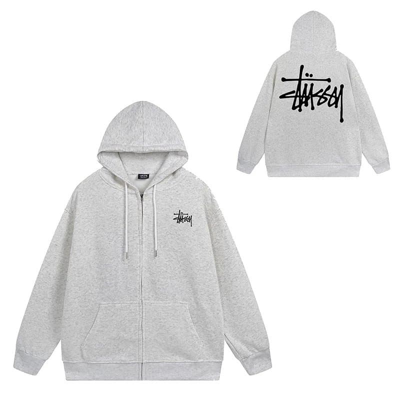 Stüssy Zip-Up Hoodie Heather Grey