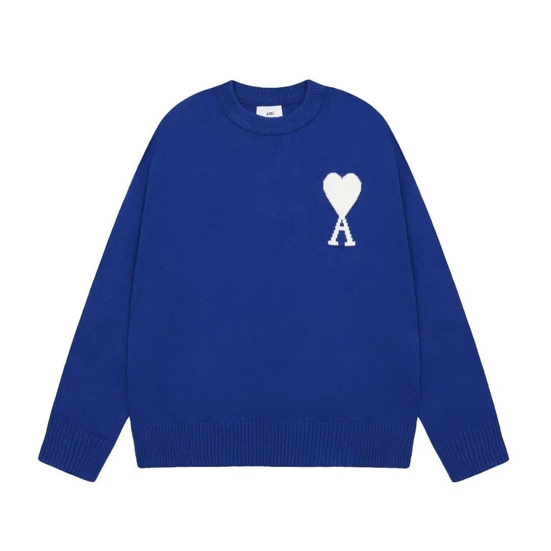 AMI Paris Crewneck Sweater Heart Logo — 深蓝色