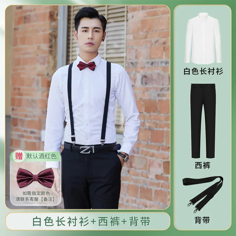 Polo Ralph Lauren Three-Piece Suit Black — 白色长衬衫+黑色西裤+背带（赠领结）
