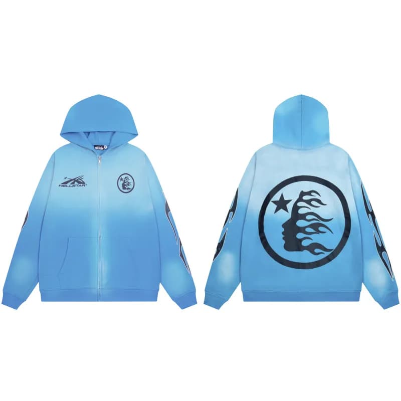 Hellstar Zip-Up Hoodie Gradient Flame Print