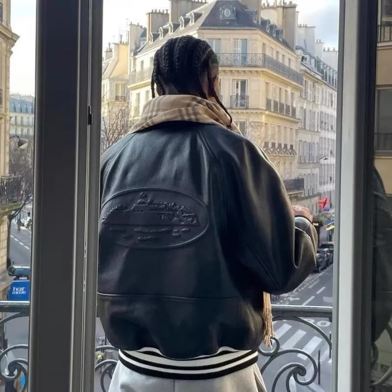 Burberry Leather Bomber Jacket Embroidered Back Logo