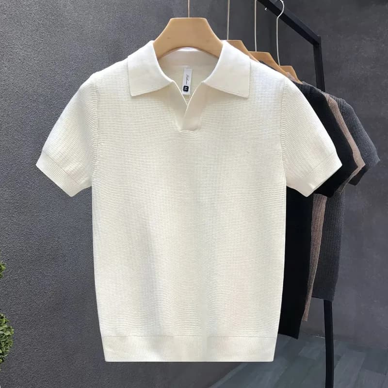 Knit Polo Shirt Ribbed Texture