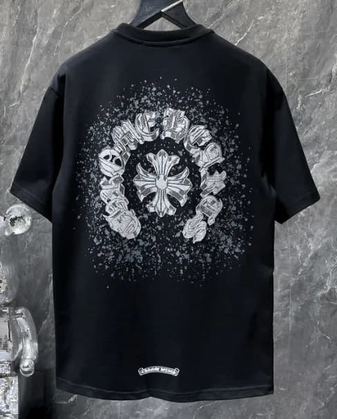 Chrome Hearts Graphic Tee Cross Logo Splatter Print