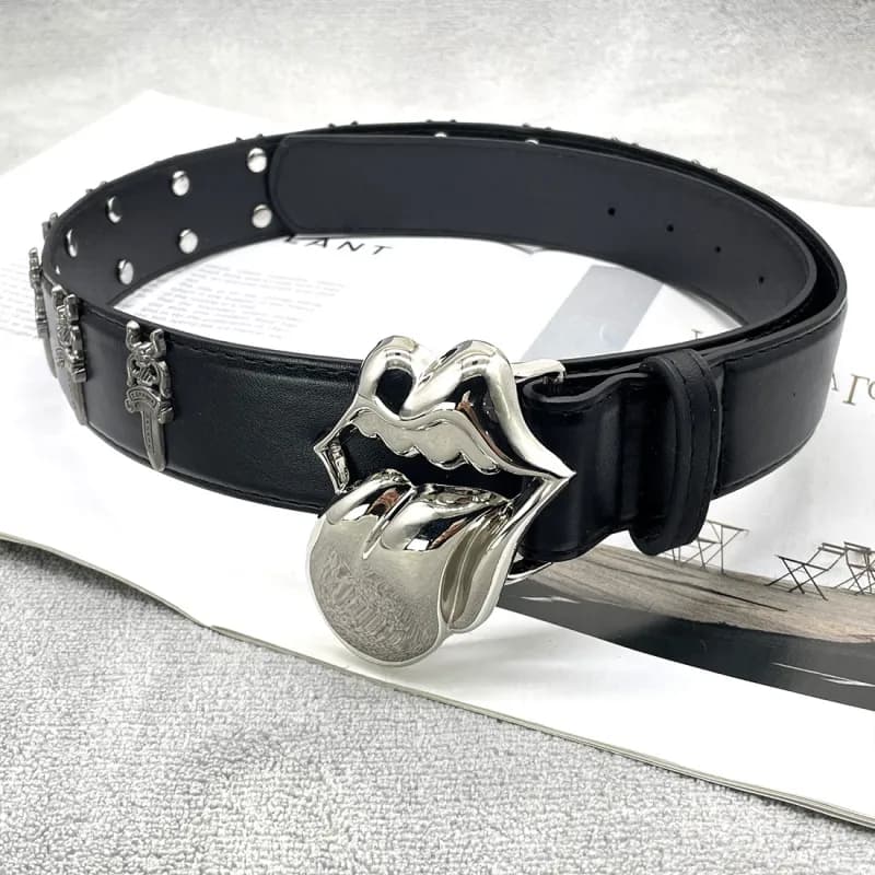 Chrome Hearts Rolling Stones Tongue Belt Studded Silver Hardware