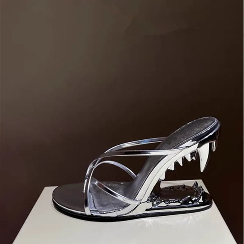 Balenciaga Shark Heel Sandal Metallic Shark Tooth