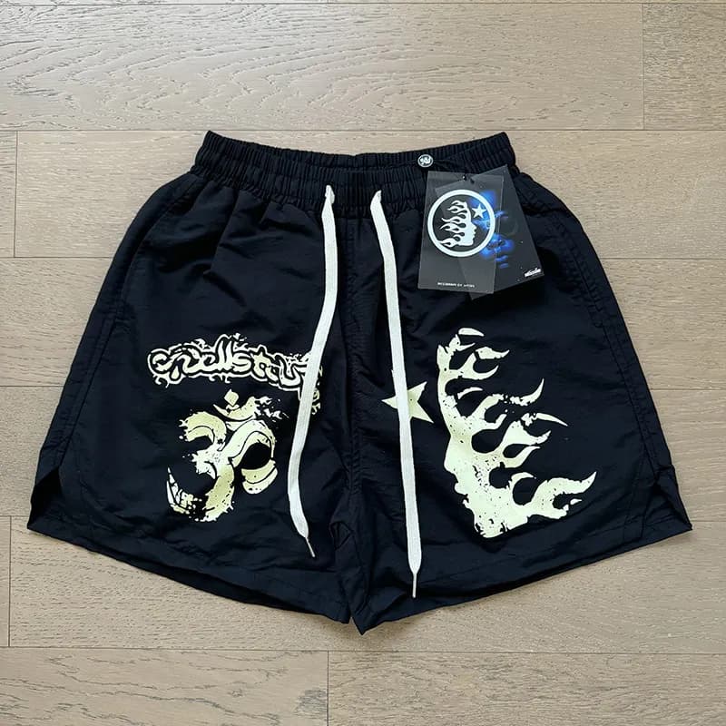 Hellstar Graphic Shorts Om Symbol Flame Print
