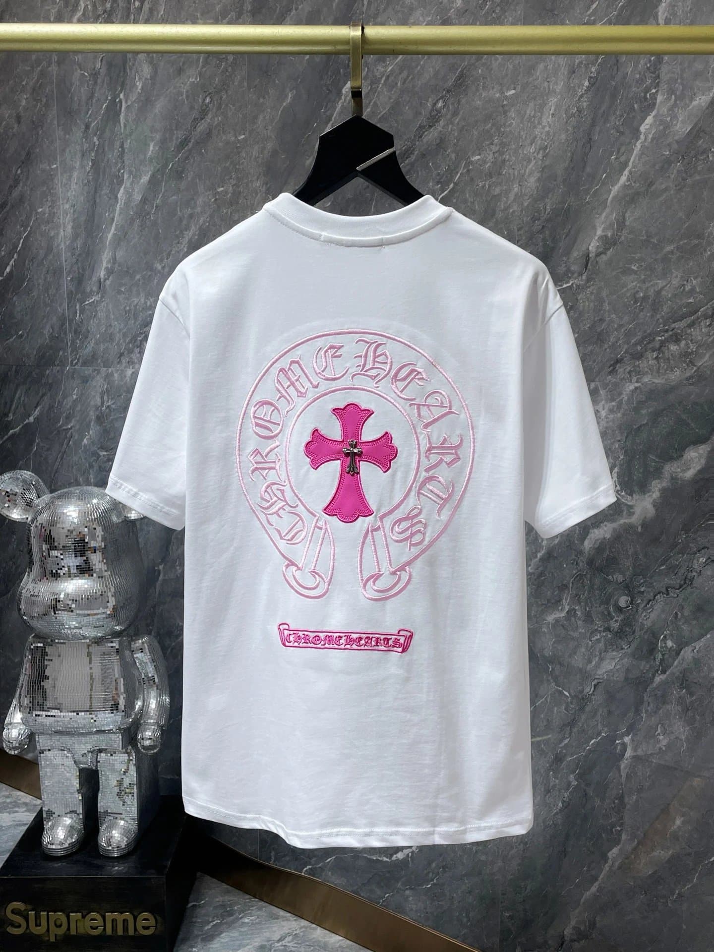 Chrome Hearts Cross Logo Tee Pink Embroidered Cross