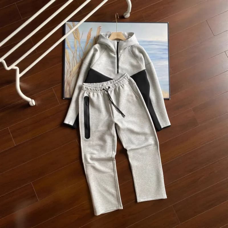 Nike Tech Fleece Hoodie and Joggers Heather Grey with Black Panels