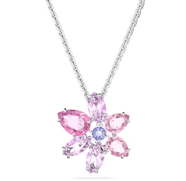 Swarovski Swan Pendant Crystal-Encrusted — Pink six flower necklace