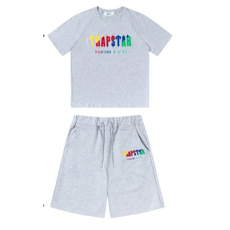 Sp5der T-Shirt and Shorts Set Graffiti Print — 2320灰色一套