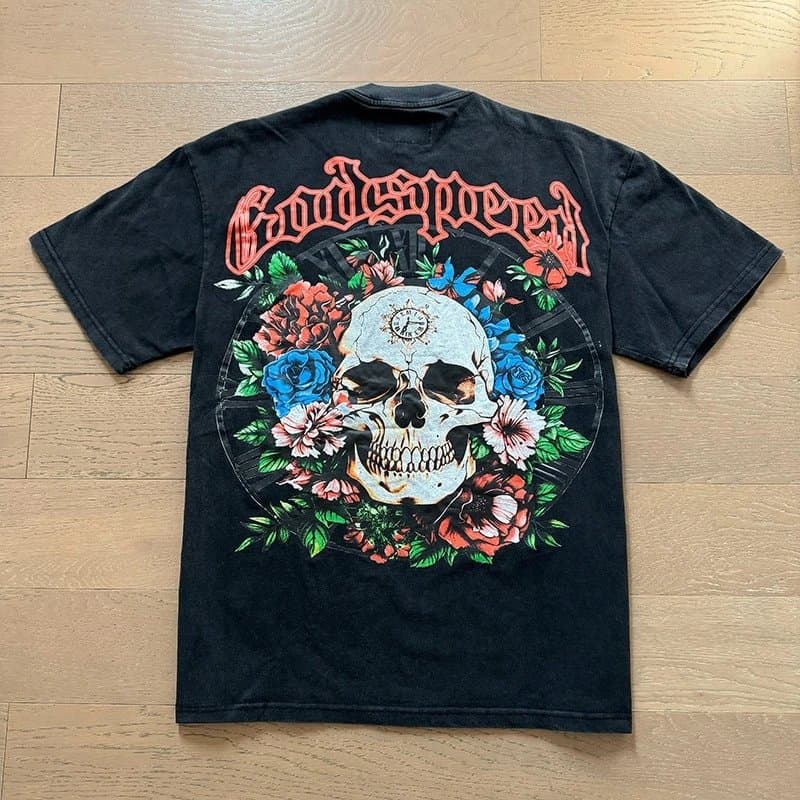 Godspeed Skull Floral Tee Floral Skull Graphic