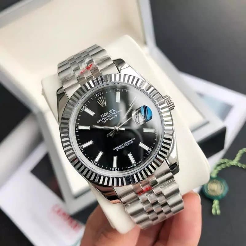 Rolex Datejust Stainless Steel Grey Dial — 银壳黑盘·五珠表带 矿物质强化镜面玻璃