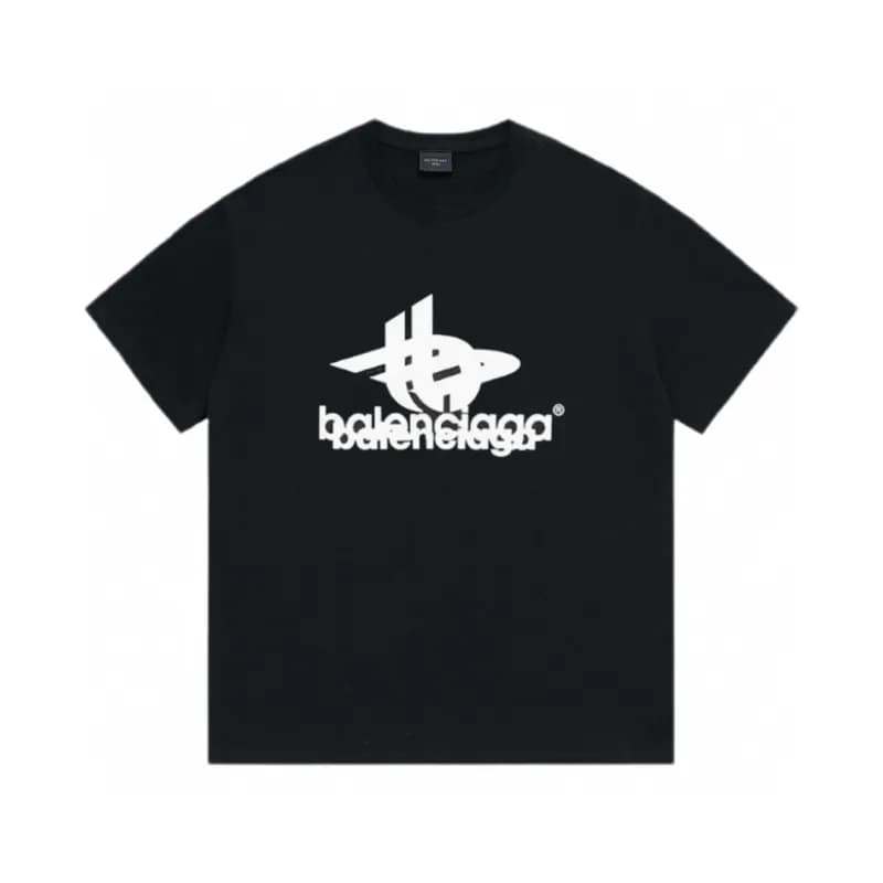 Balenciaga Logo Print T-Shirt Distressed White Logo — 黑色F164