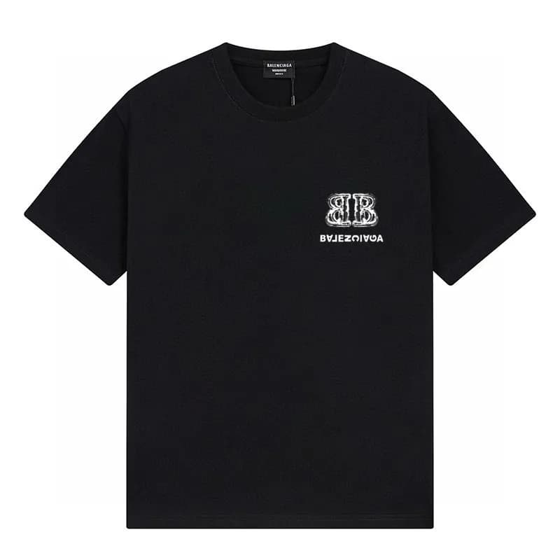 Balenciaga Logo Print T-Shirt Distressed White Logo — 黑色F145