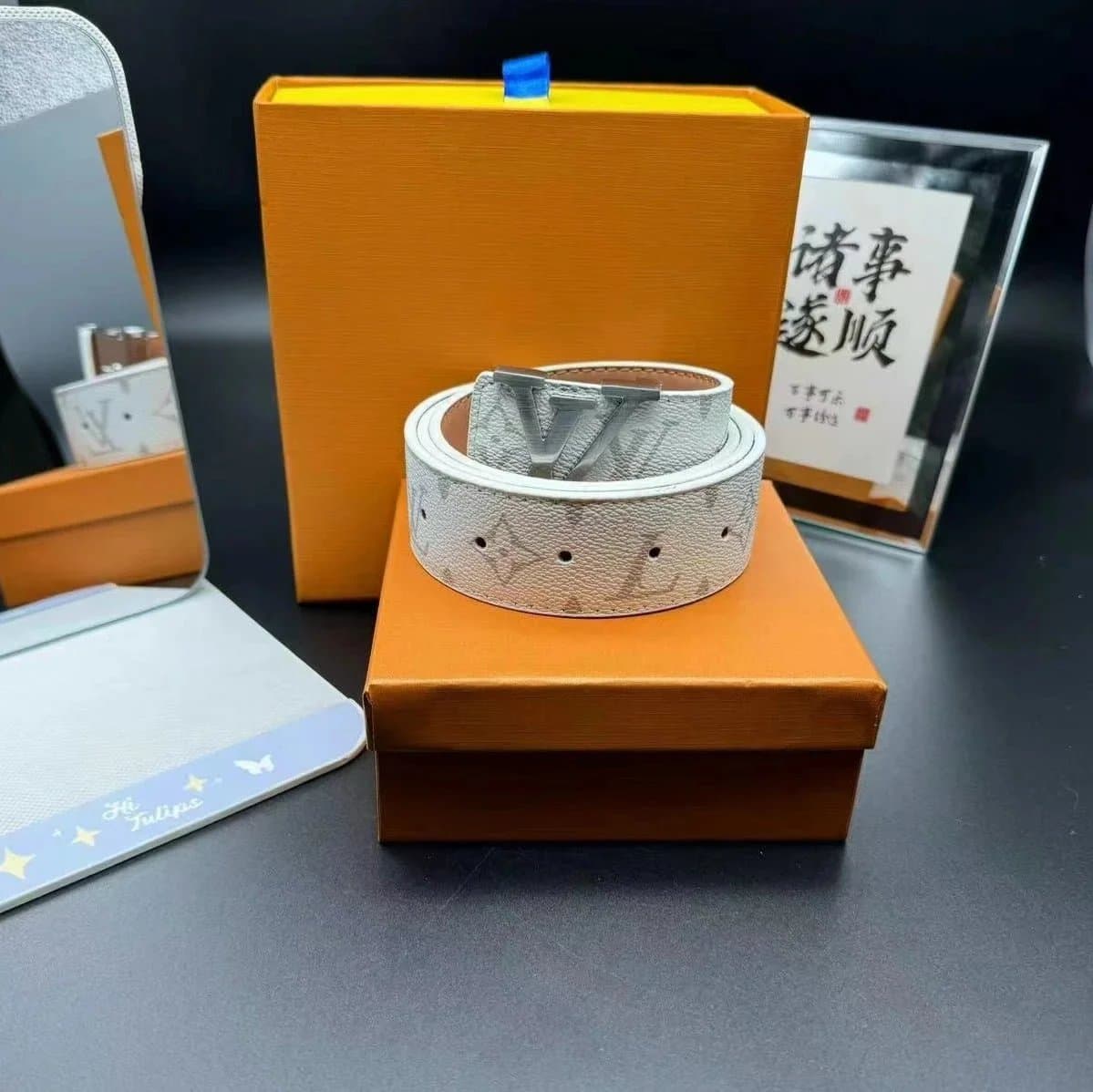 Louis Vuitton LV Belt Monogram Empreinte — 白花银扣
