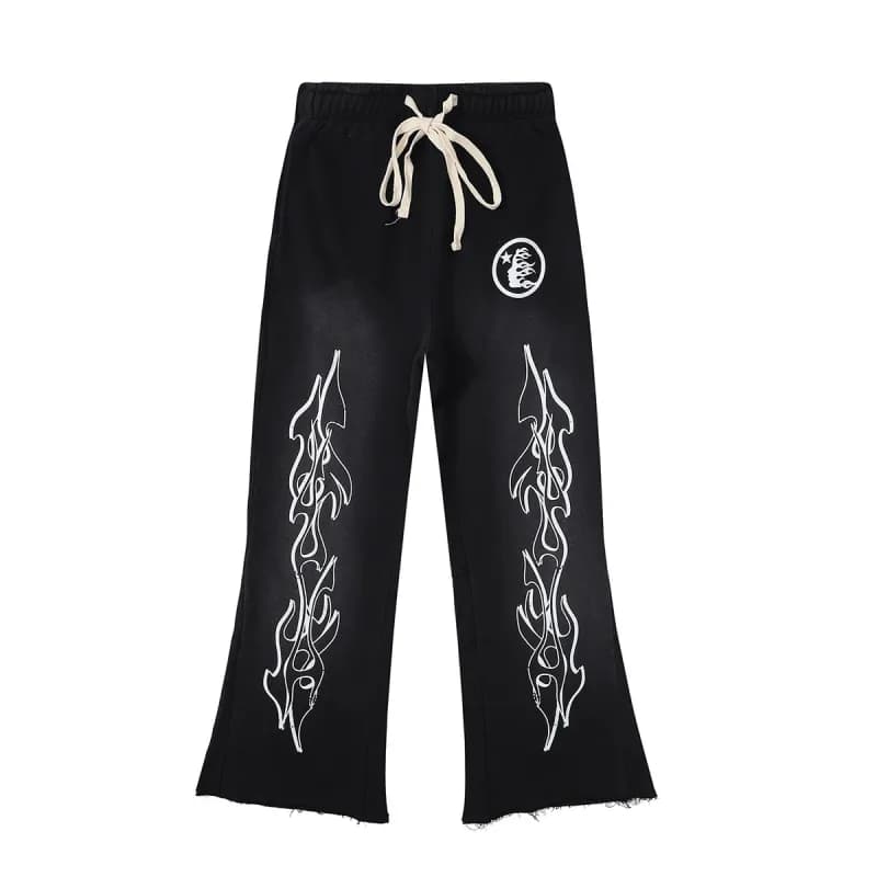 Hellstar Flame Print Sweatpants White Flame Graphic
