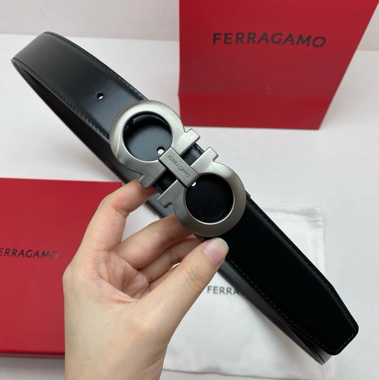 Ferragamo Gancini Automatic Belt Black Python-Embossed — E-26