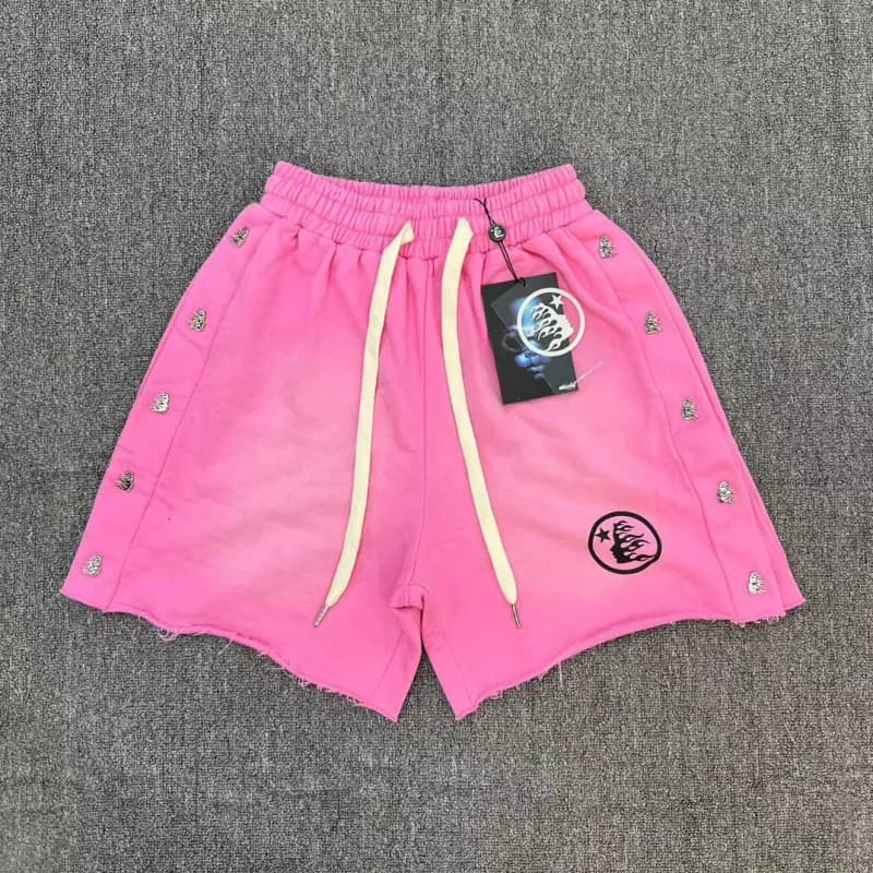 Sp5der Embroidered Shorts Flame Logo & Studs