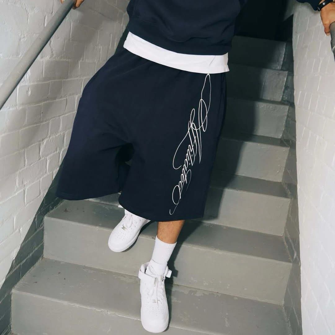 Off-White Signature Script Shorts Navy with White Script