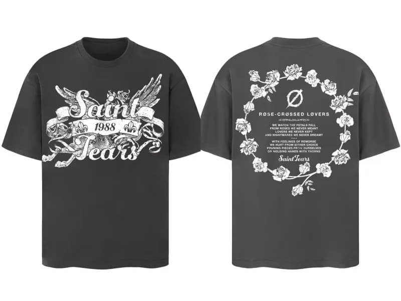 Saint Laurent Graphic Tee Rose-Crossed Lovers